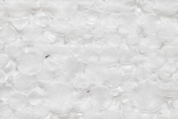 Expanded polystyrene foam porous material white cells circle, close-up, representing foamed, uniform texture pattern. - obrazy, fototapety, plakaty