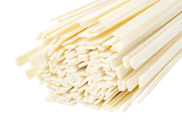 Udon raw uncooked, strips are flat noodles, isolated on white background with clipping path, full depth of field