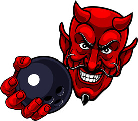 Devil Ten Pin Bowling Ball Sports Mascot Cartoon