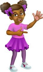 Black Girl Cartoon Child Kid Pointing Waving