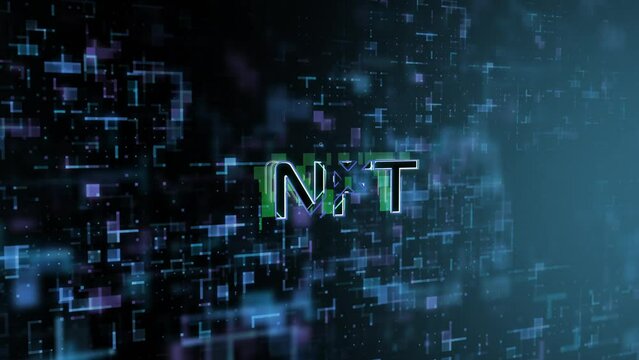 NFT Concept Text Reveal Animation with Digital Abstract Technology Background 3D Rendering for Blockchain, Metaverse, Cryptocurrency
