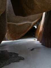 The fascinating rock formations on the beach of the Seychelles.