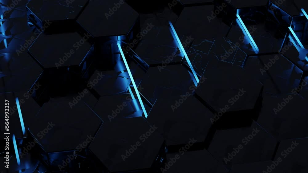 Aufkleber futuristic hexagon background. abstract blue hexagonal pattern. moving neon light. data stream visua