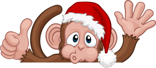 Christmas Monkey Cartoon Character in Santa Hat