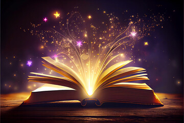 Magic book with magic and growing lights