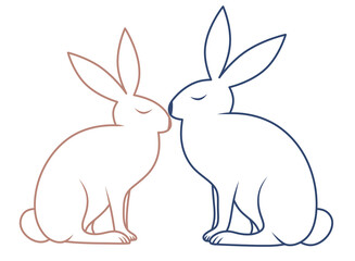 Two rabbits in love. Pets. Rabbit outline. Hares.