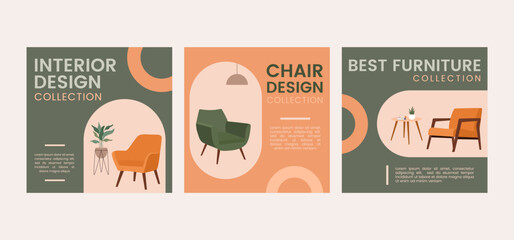 Hand drawn of interior design informative square flyer template vector stock