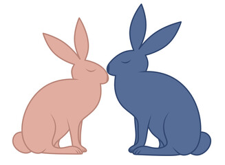 Fototapeta na wymiar Loving rabbits. An illustration of a pink and blue rabbit. Valentine's Day.