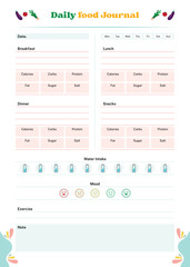 Daily food journal planner minimalist colorful page design vector template ai and eps10