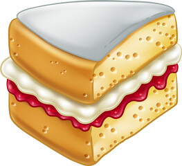 Cake Sponge Slice Jam Cream Woodcut Drawing