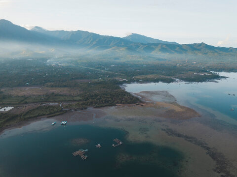 Aerial view of the coast of a tropical island