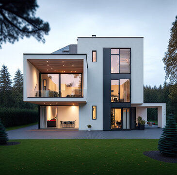 3d render styled conceptional illustration of a modern minimalist cozy house, Generative AI