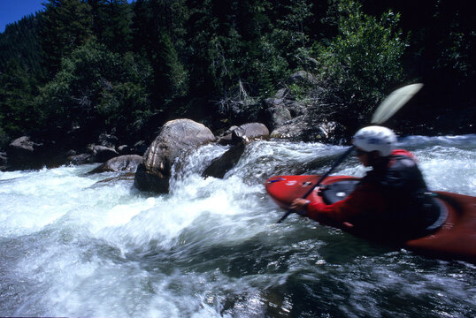 Kayaking on the Popo Agie River, Lander, Wyoming