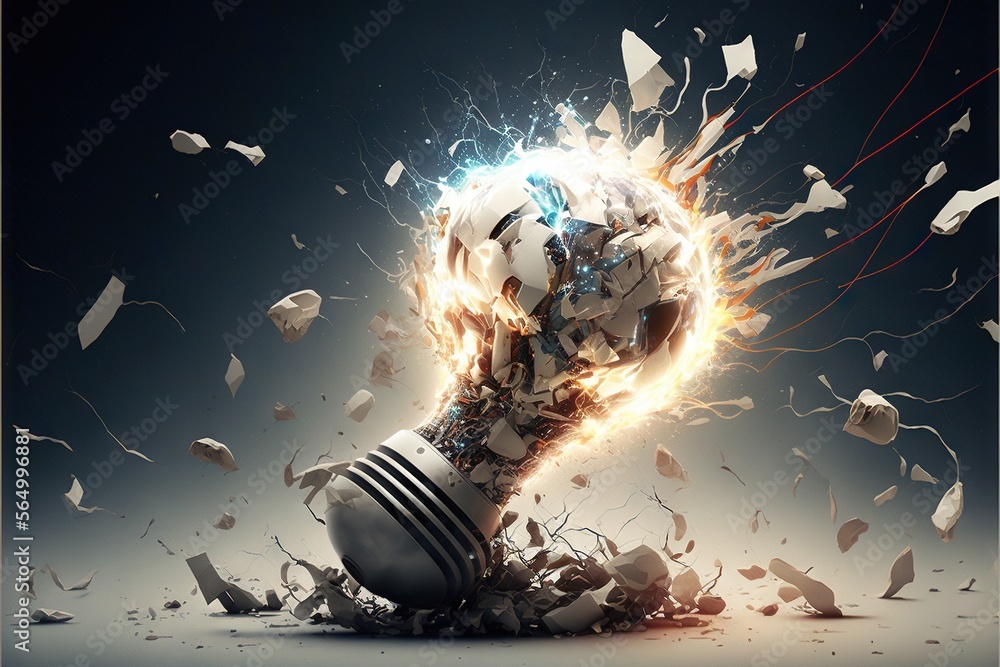 Poster a soccer ball is exploding and it appears to be exploding into pieces of paper and debris, with a bl