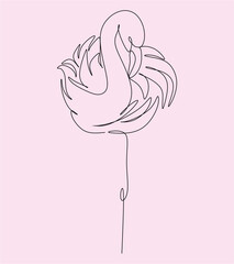 Pink flamingos in continuous line drawing style. Linear sketch isolated on a pink background. Vector illustration