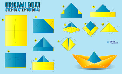 folded paper boat origami. modern origami paper ship. collection realistic paper boat origami. 

