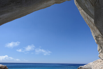 Beautiful paradise turquoise pebble beach of Seychelles in island of Ikaria, North Aegean sea,...