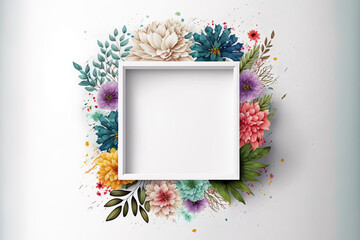 close-up of a white frame with colorful flowers, ai generated