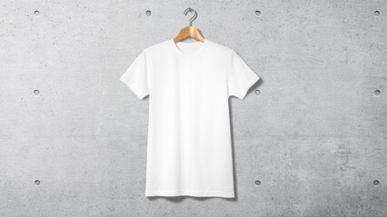 コンクリートの壁にハンガーで吊るされた白いTシャツ
