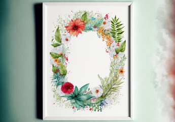 close-up of a white frame with colorful flowers, ai generated