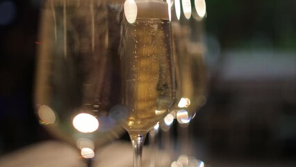 Bubbling Bliss of Champagne Glasses in Close-up Slow-Motion