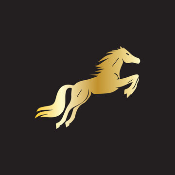 illustration gold horse logo icon modern and minimalist.