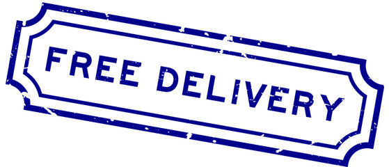 Grunge blue free delivery word rubber seal stamp on white background