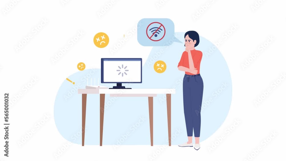 Poster animated internet connection issue. router problem. looped flat 2d characters 4k video footage. colo
