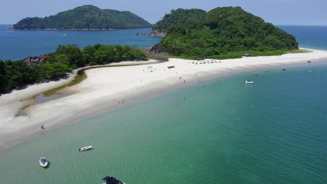 Aerial view of Praia As Ilhas beach in sunny day in Escape Of Islands, Brazil
