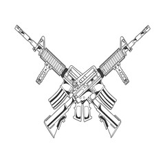two automatic machine guns on white background vector illustration