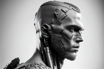 Artificial intelligence, a humanoid cyber man with a neural brain. Artificial intelligence generative.