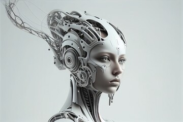 Artificial intelligence, a humanoid cyber woman with a neural brain. Artificial intelligence generative.