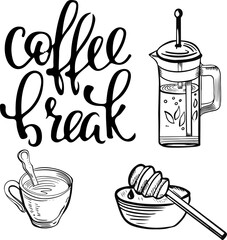 its coffee time lettering on isolated on a light background.