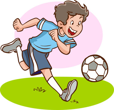 boy playing football cartoon vector