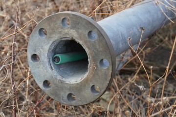 metal pole. Metalic or aluminum base of steel pillar, iron structure pipe for lighting road, round palo circular column stand billboard post, Pole real chrome