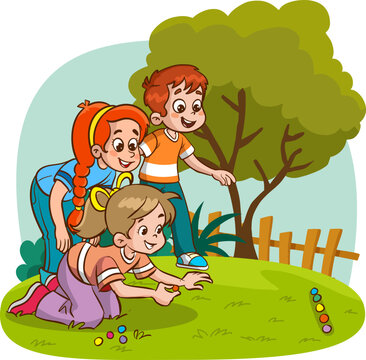 kids playing marbles in the park clip art preview