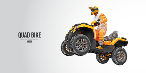 Realistic silhouette of a ATV Quad bike, All-Terrain vehicle, isolated on white background. Rider jumps on quad bike. Vector illustration © Yevheniia