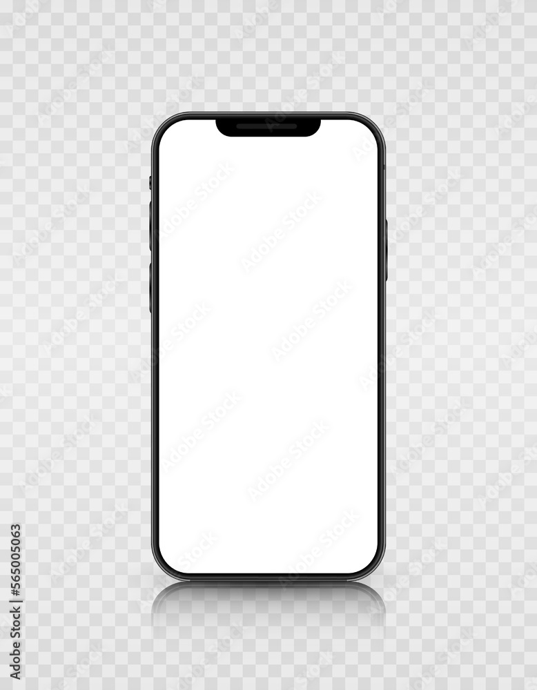 Poster a smartphone model with a white screen. realistic 3d mobile phone with shadow on transparent backgro