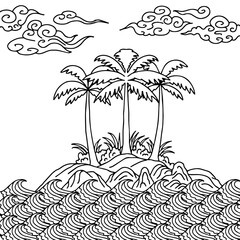 Design Beach Landscape Outline for Coloring Page or Element