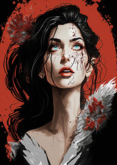 Fototapeta premium Portrait of a beautiful woman. Abstract, contemporary, artistic style poster. Generative Ai