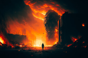 The image of the end of the world is depicted as the fire
