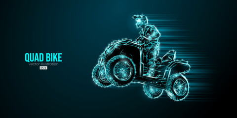 Abstract silhouette of a ATV Quad bike, All-Terrain vehicle, isolated on black background. Rider jumps on quad bike. Vector illustration © Yevheniia
