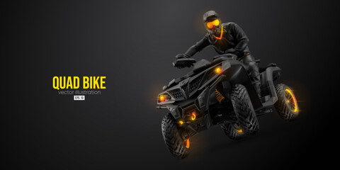 Abstract silhouette of a ATV Quad bike, All-Terrain vehicle, isolated on black background. Rider jumps on quad bike. Vector illustration © Yevheniia