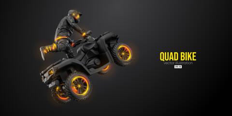 Abstract silhouette of a ATV Quad bike, All-Terrain vehicle, isolated on black background. Rider jumps on quad bike. Vector illustration © Yevheniia