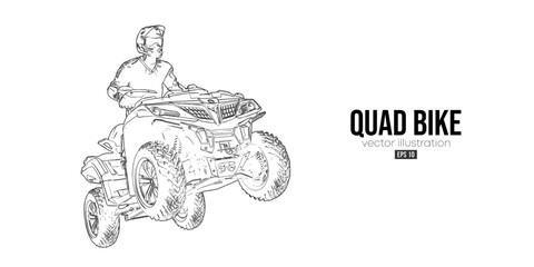 Abstract silhouette of a ATV Quad bike, All-Terrain vehicle, isolated on white background. Rider jumps on quad bike. Vector illustration