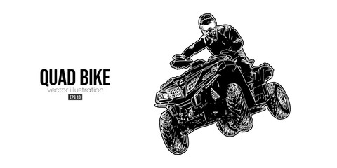 Abstract silhouette of a ATV Quad bike, All-Terrain vehicle, isolated on white background. Rider jumps on quad bike. Vector illustration © Yevheniia