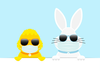 Küken & Weißer Osterhase Maske Sonnenbrille Banner Horizontal Himmel