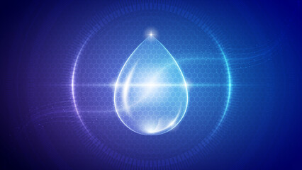 Water Blood Droplet Circulatory System Futuristic Medical Hologram Neon Glow Translucent Backdrop Background Illustration