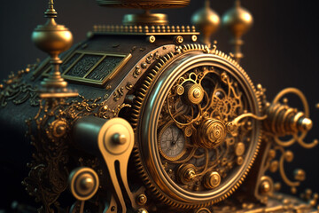Antique brass mechanism gears. Created with Generative AI technology.
