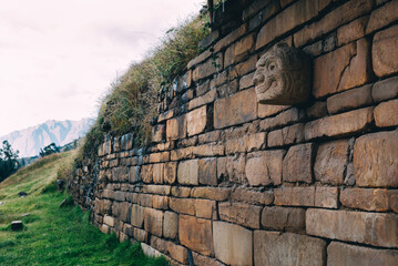 Chavín de Huántar famous head in a stone wall